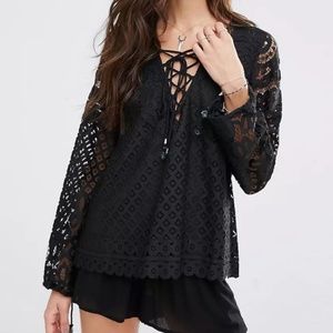 Tularosa Lace Up Lace Blouse Black S